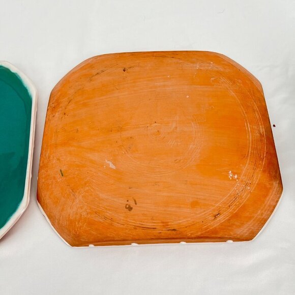 Vintage Turquoise Ceramic Dinnerware Set 6 Pieces Square Plates & Mugs - Picture 13 of 13